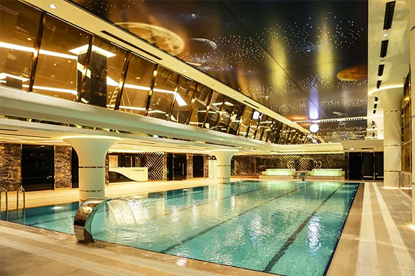 baskılı lake gergi tavan uzay görseli havuz üzeri